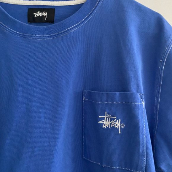 Large Blue Stussy Men's T-Shirt with White Lining - Picture 4 of 4